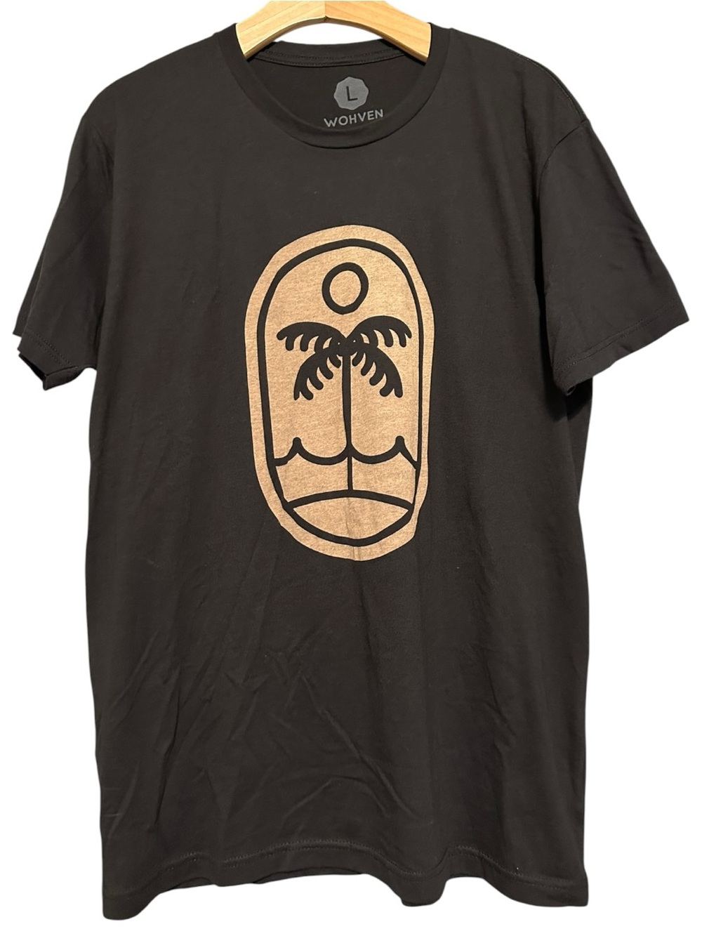 Wohven Men’s Size L Black Palm Tree Beach Sunset Short Sleeve Tee T-Shirt